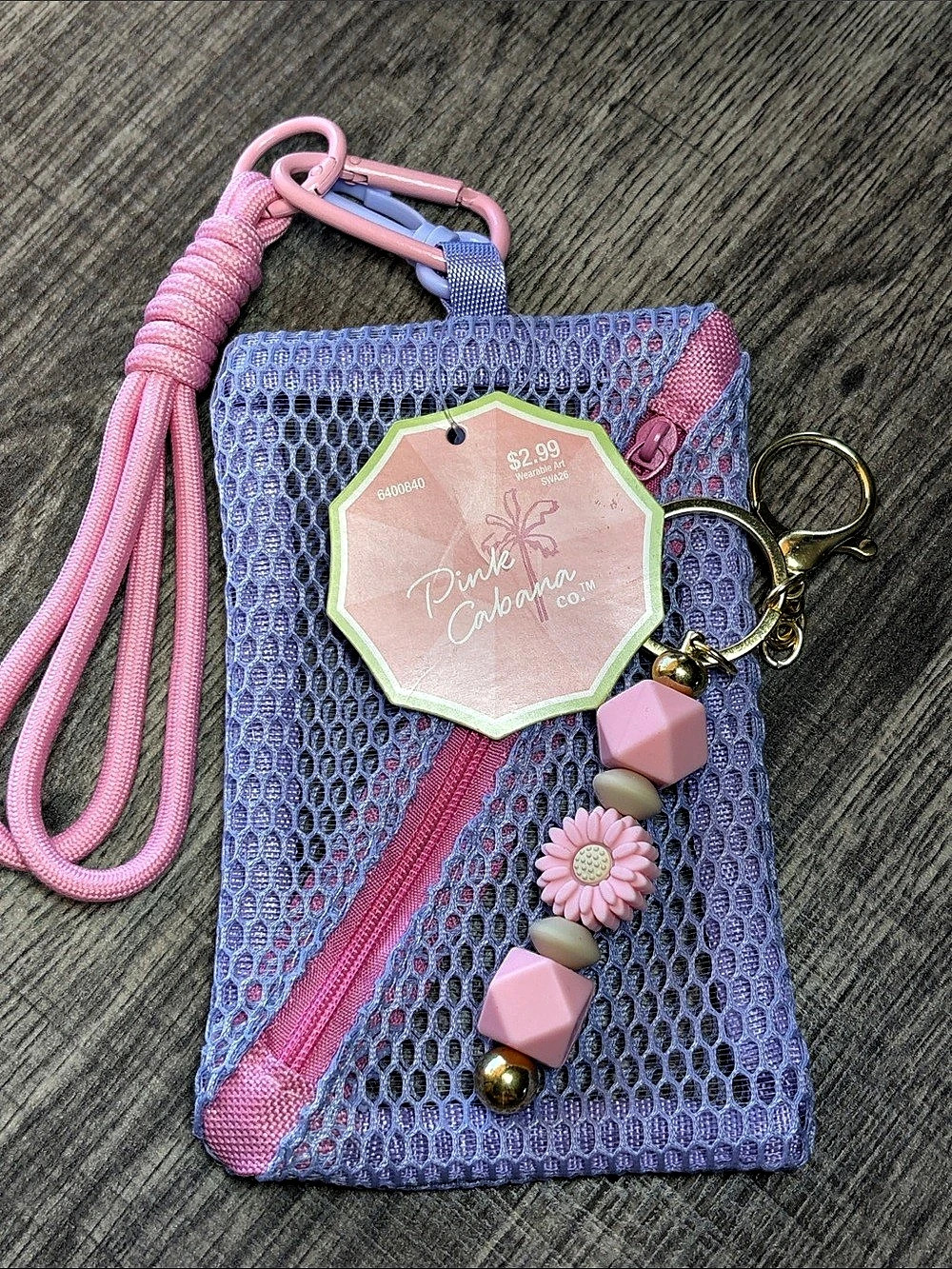 🔥5 for $25🔥 8Pink Cabana Purple/Pink Mesh Coin Pouch with Handmade Keychain NWT